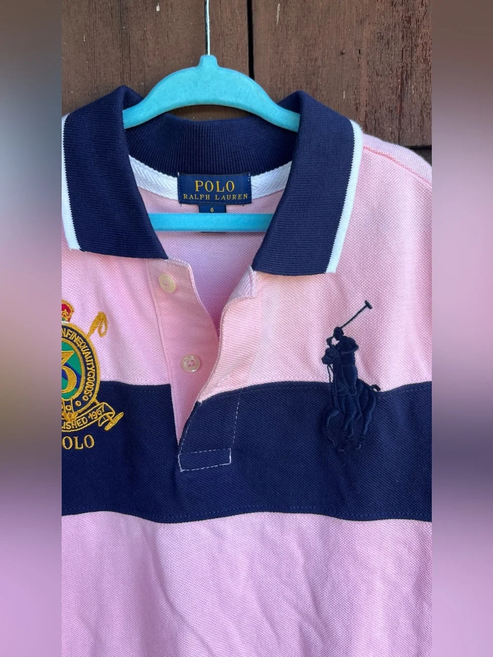 Polo Ralph Lauren Big Pony size 6 polo shirt, pink, and blue